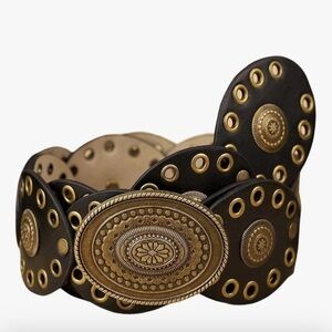 Women’s Western Concho Disc Belt Boho Cowgirl Wide Leather Gold Stud Waist Belt